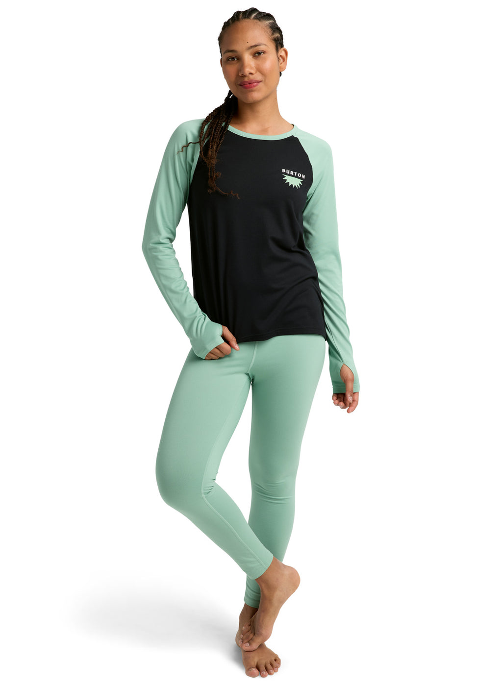 Women's Burton Roadie Base Layer Tech T-Shirt - True Black / Soft Sage - Burton Crew Neck Base - alternate view 2