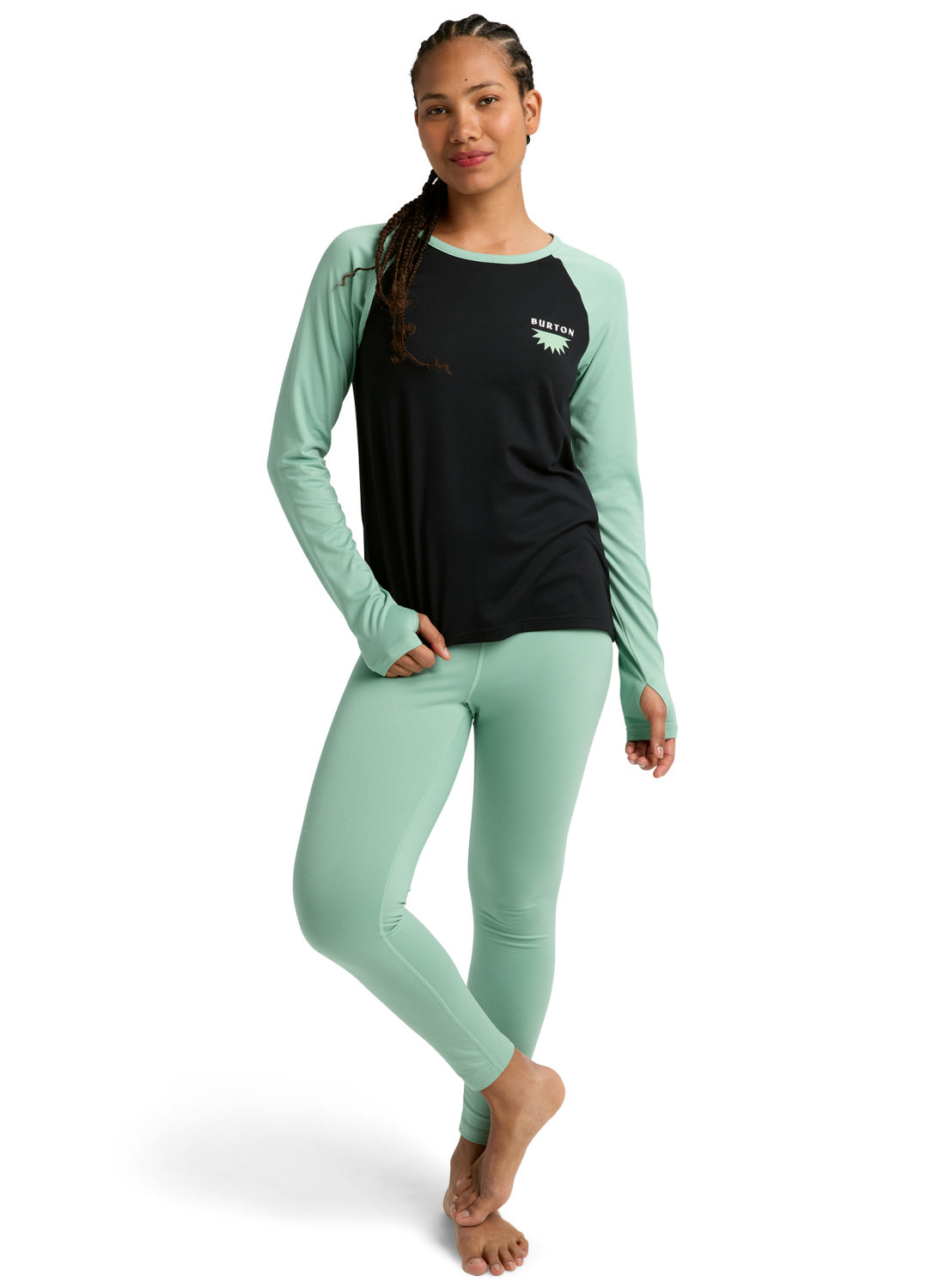 Women's Burton Roadie Base Layer Tech T-Shirt - True Black / Soft Sage - Burton Crew Neck Base - alternate view 2