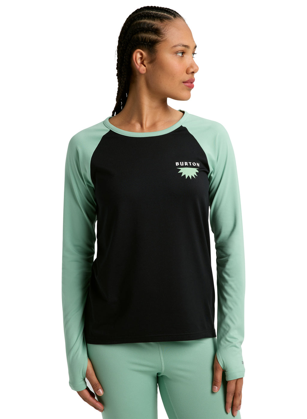 Women's Burton Roadie Base Layer Tech T-Shirt - True Black / Soft Sage - Burton Crew Neck Base - alternate view 3