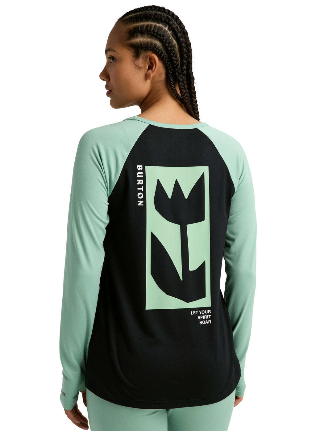 Women's Burton Roadie Base Layer Tech T-Shirt - True Black / Soft Sage - Burton Crew Neck Base - alternate view 4