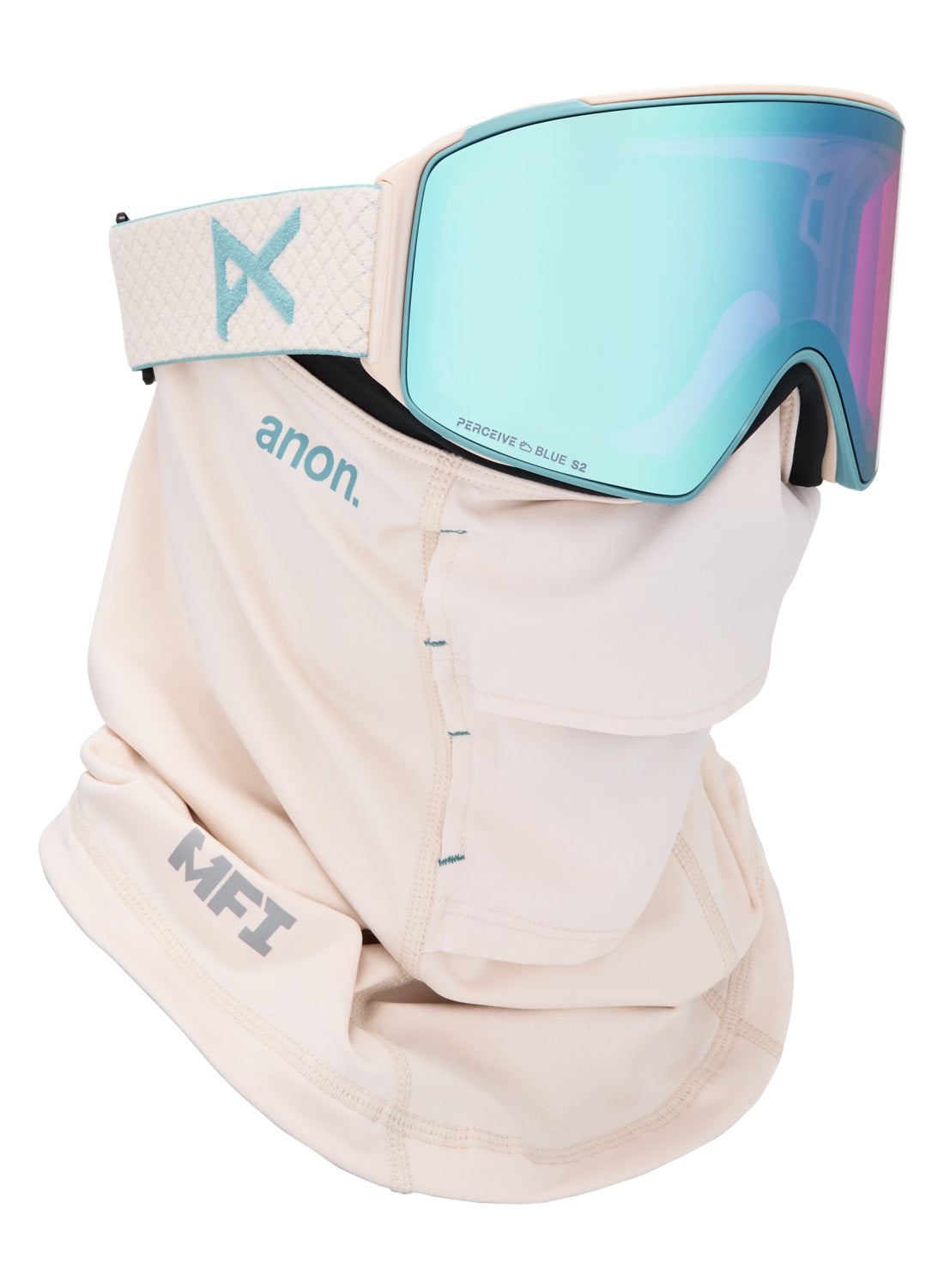 Anon M4 Goggles (Cylindrical) + Bonus Lens + MFI Face Mask - Oat / Perceive Variable Blue - Anon Magnatech Goggle - alternate view 5