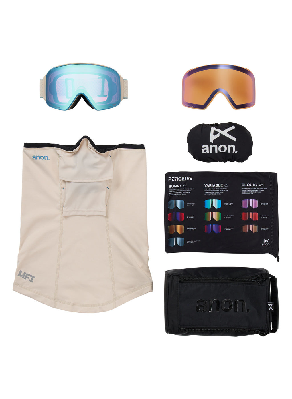 Anon M4 Goggles (Cylindrical) + Bonus Lens + MFI Face Mask - Oat / Perceive Variable Blue - Anon Magnatech Goggle - alternate view 6