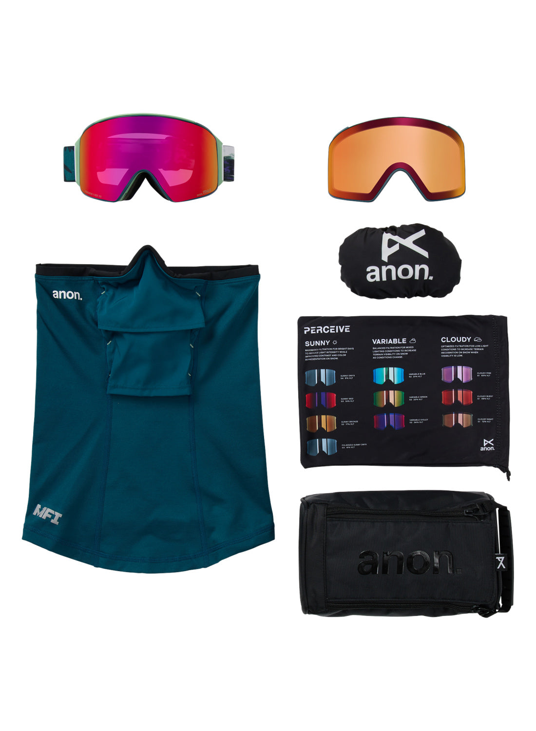 Anon M4 Goggles (Cylindrical) + Bonus Lens + MFI Face Mask - Family Tree / Perceive Sunny Red - Anon Magnatech Goggle - alternate view 6