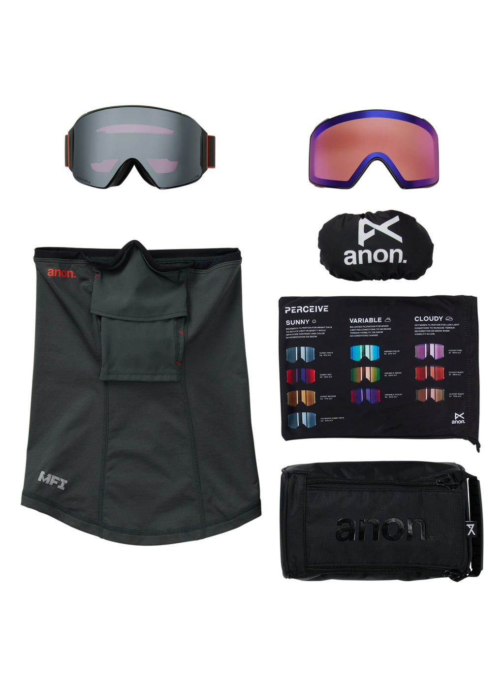 Anon M4 Goggles (Cylindrical) + Bonus Lens + MFI Face Mask - Fiesta Red / Perceive Sunny Onyx - Anon Magnatech Goggle - alternate view 6