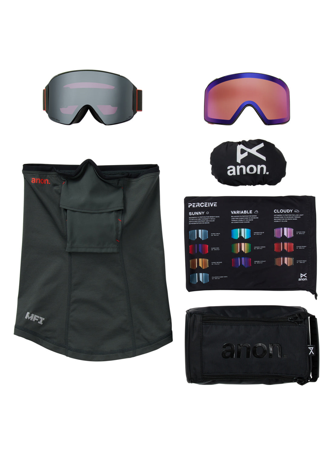 Anon M4 Goggles (Cylindrical) + Bonus Lens + MFI Face Mask - Fiesta Red / Perceive Sunny Onyx - Anon Magnatech Goggle - alternate view 6
