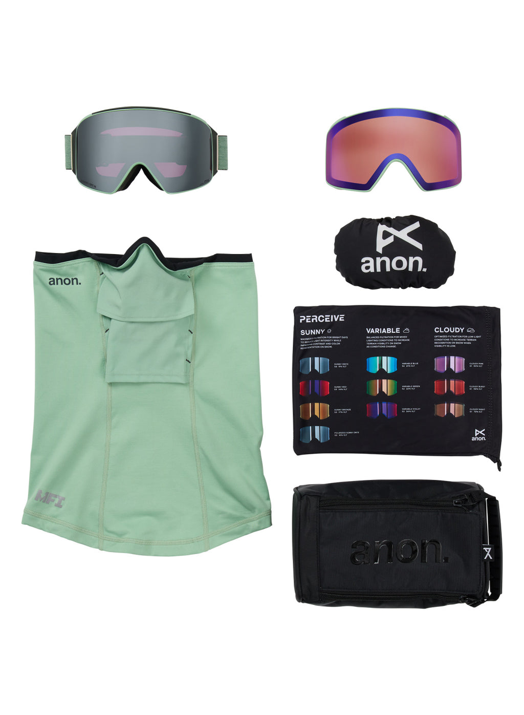 Anon M4 Goggles (Cylindrical) + Bonus Lens + MFI Face Mask - Soft Sage / Perceive Sunny Onyx - Anon Magnatech Goggle - alternate view 6