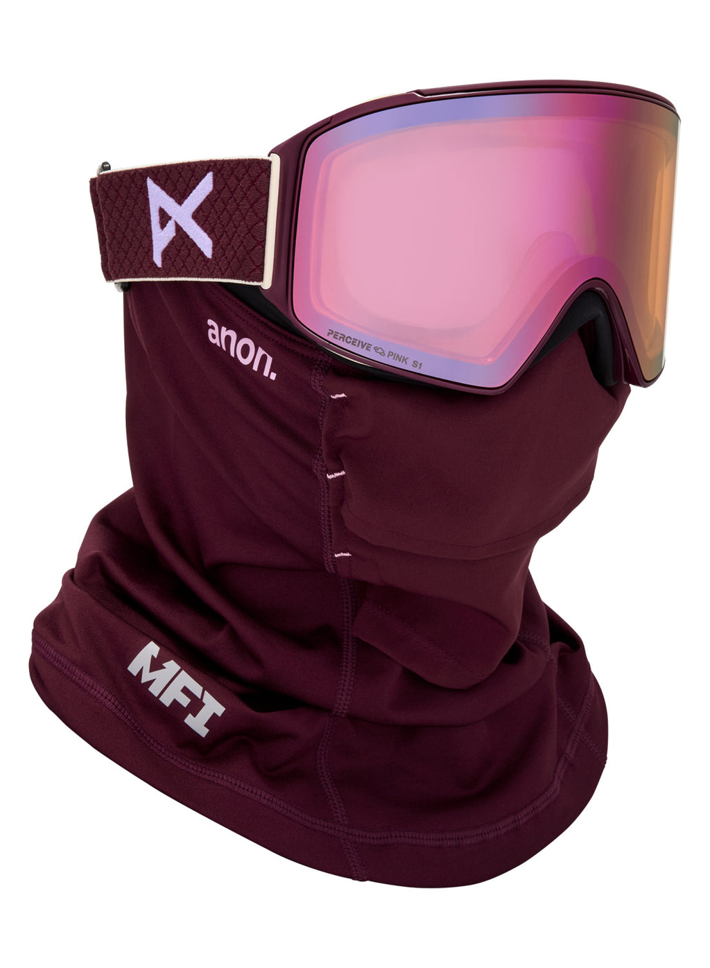 Anon M4 Goggles (Cylindrical) + Bonus Lens + MFI Face Mask - Deep Cherry / Perceive Cloudy Pink - Anon Magnatech Goggle - alternate view 5
