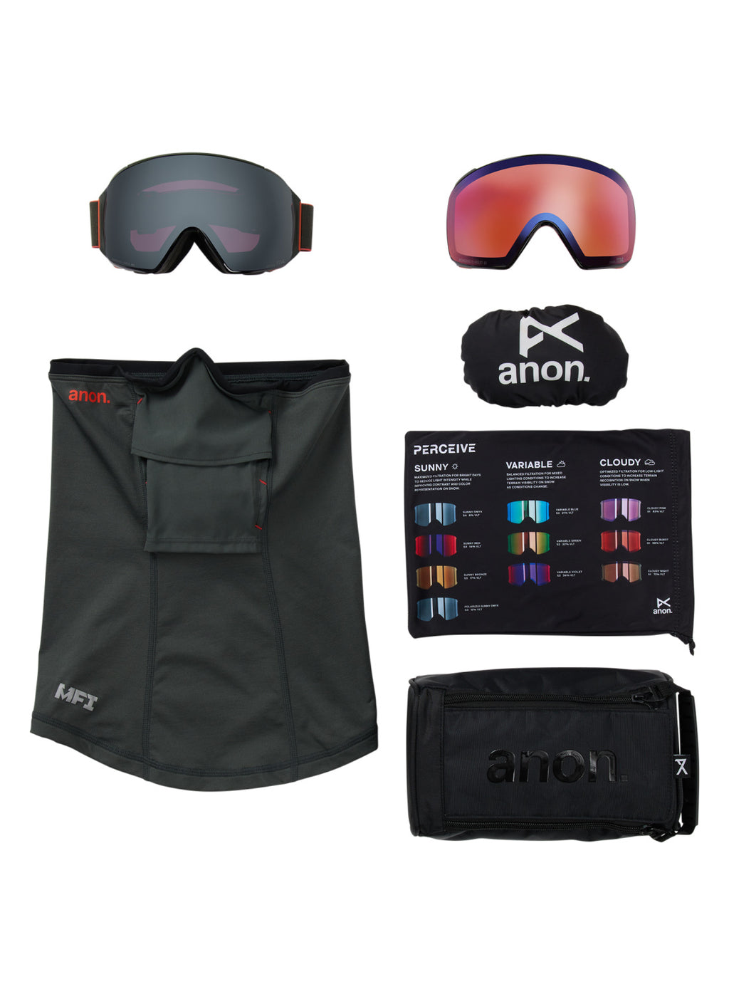 Anon M4 Goggles (Toric) + Bonus Lens + MFI Face Mask - Fiesta Red / Perceive Sunny Onyx - Anon Magnatech Goggle - alternate view 6