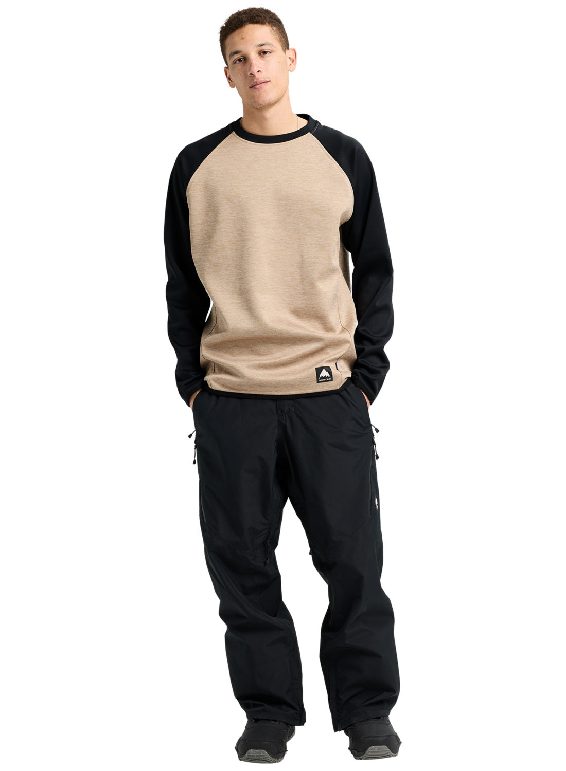 Men's Burton Crown Weatherproof Crewneck Fleece - Summit Taupe Heather / True Black - Burton Crew Neck Apparel - alternate view 2