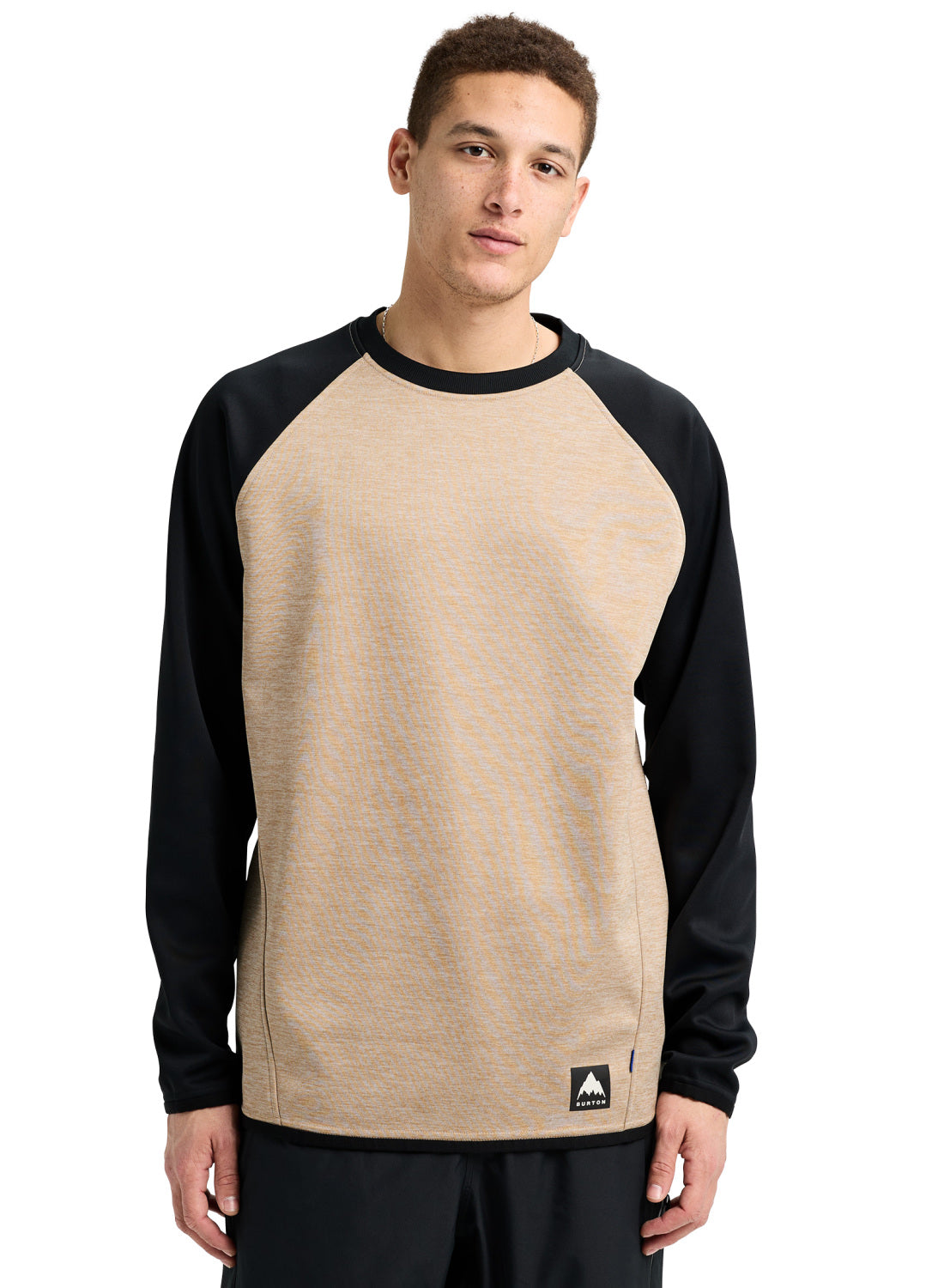 Men's Burton Crown Weatherproof Crewneck Fleece - Summit Taupe Heather / True Black - Burton Crew Neck Apparel - alternate view 3