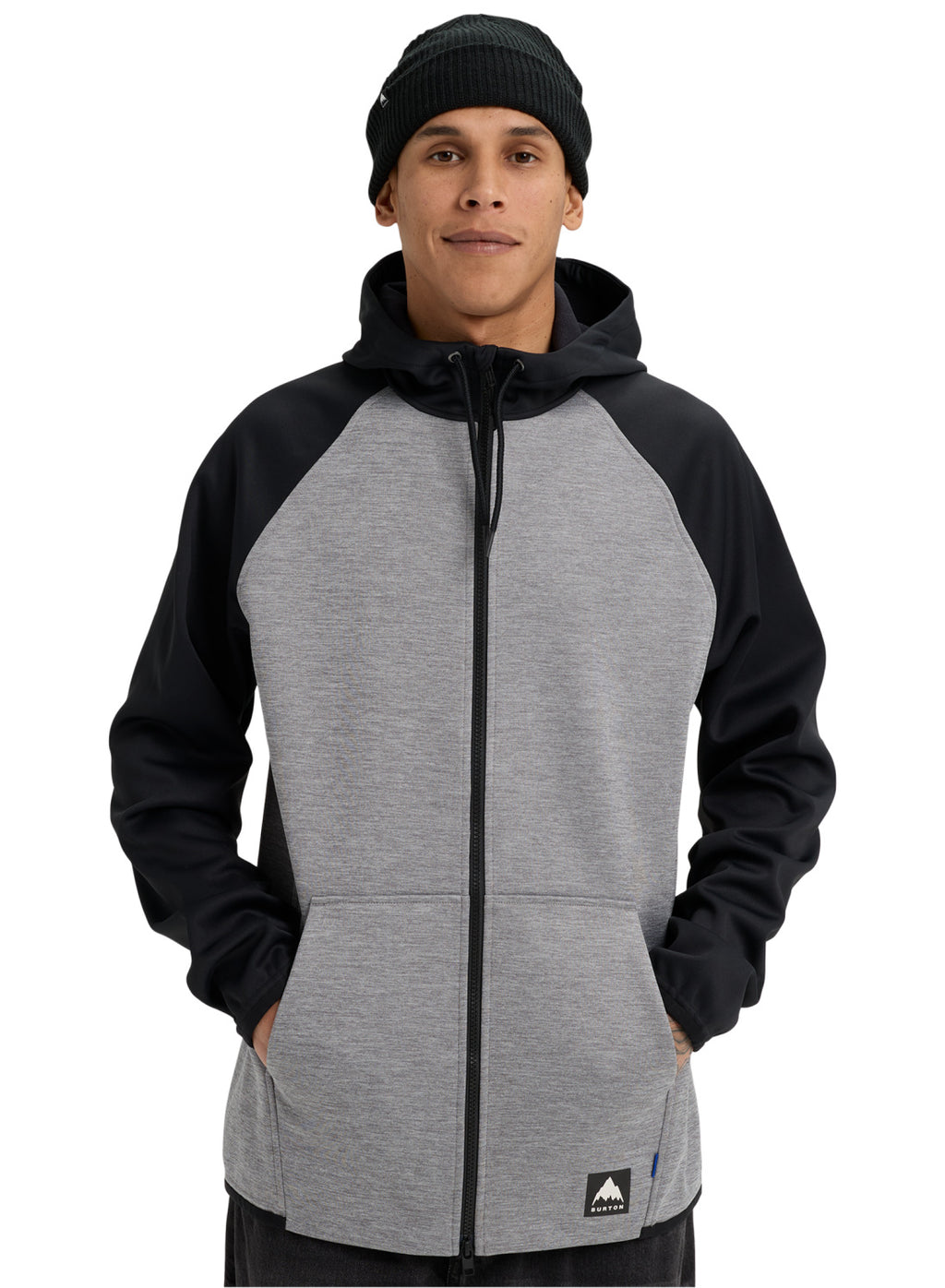 Men's Burton Crown Weatherproof Full-Zip Fleece - Gray Heather/True Black - Burton Full Zip Apparel - alternate view 3