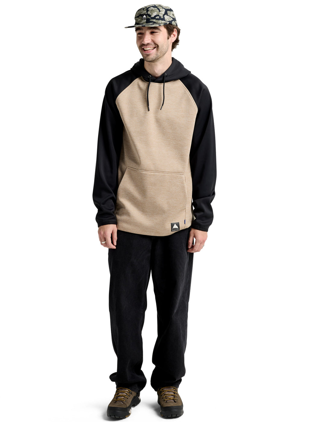 Men's Burton Crown Weatherproof Pullover Fleece - Summit Taupe Heather / True Black - Burton Pullover Hoodie Apparel - alternate view 2