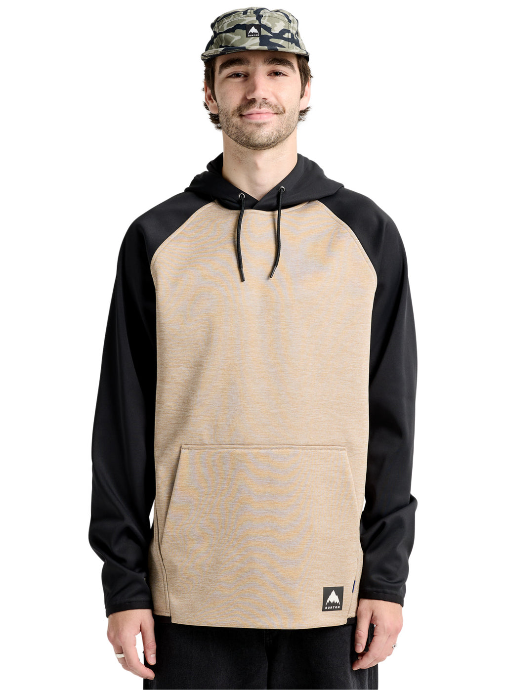 Men's Burton Crown Weatherproof Pullover Fleece - Summit Taupe Heather / True Black - Burton Pullover Hoodie Apparel - alternate view 3