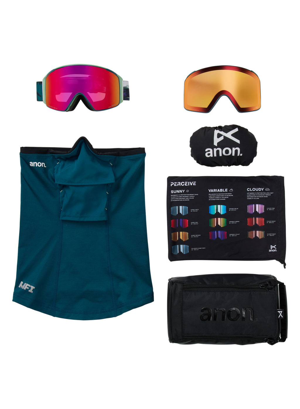 Anon M4S Goggles (Cylindrical) + Bonus Lens + MFI Face Mask - Family Tree / Perceive Sunny Red - Anon Magnatech Goggle - alternate view 6
