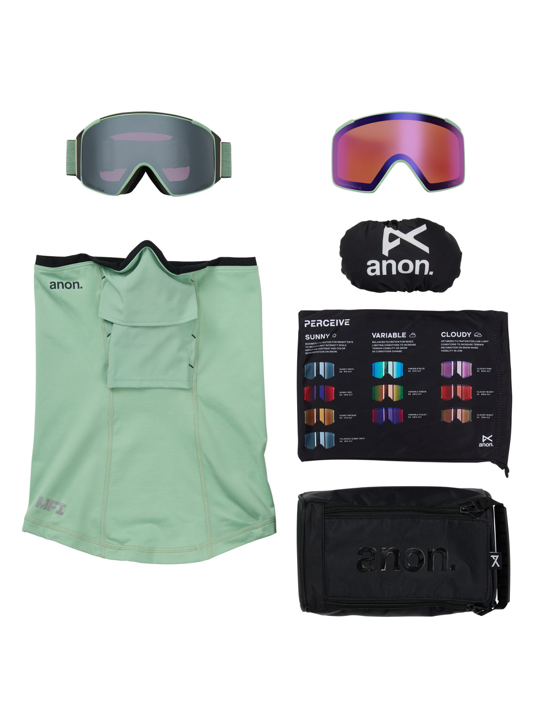 Anon M4S Goggles (Cylindrical) + Bonus Lens + MFI Face Mask - Soft Sage / Perceive Sunny Onyx - Anon Magnatech Goggle - alternate view 6