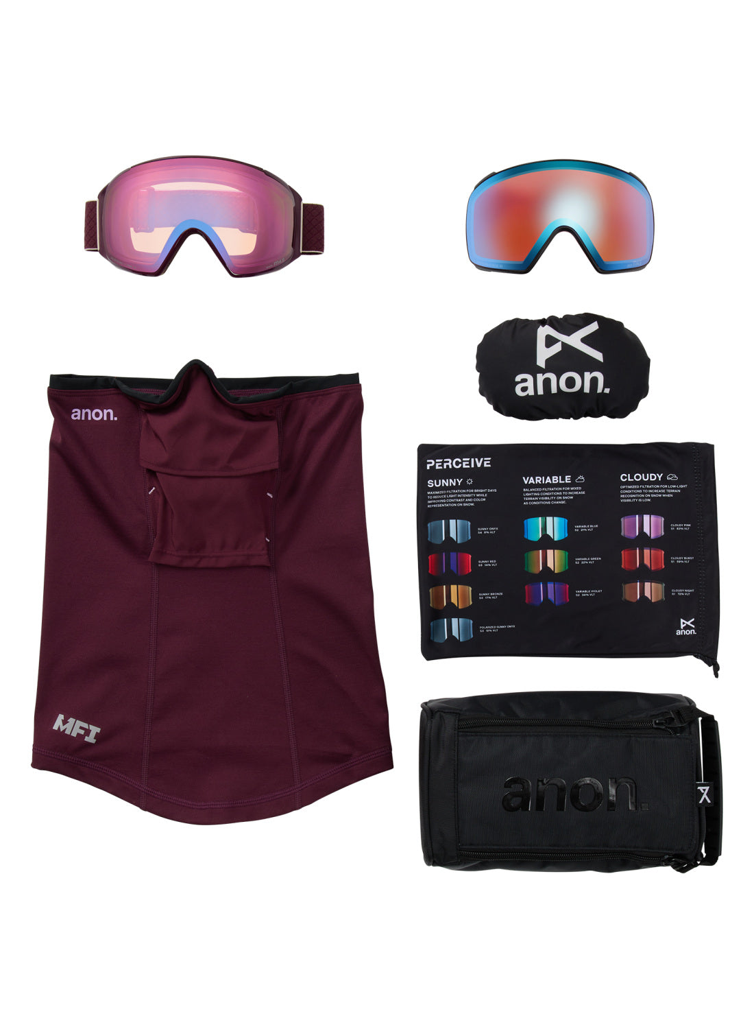 Anon M4S Goggles (Toric) + Bonus Lens + MFI Face Mask - Deep Cherry / Perceive Cloudy Pink - Anon Magnatech Goggle - alternate view 6