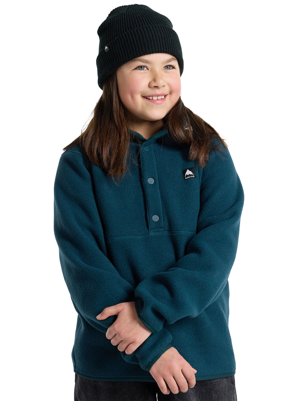 Kids' Burton Cinder Fleece Anorak - Deep Emerald - Quarter Pullover Apparel