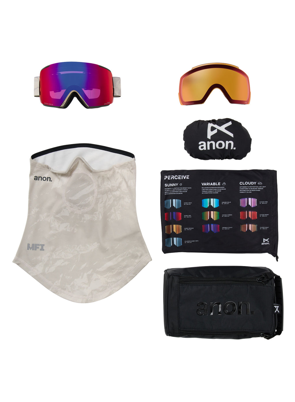 Anon M5S Goggles + Bonus Lens + MFI Face Mask - Sediment / Perceive Sunny Red - Anon Magnatech Goggle - alternate view 6