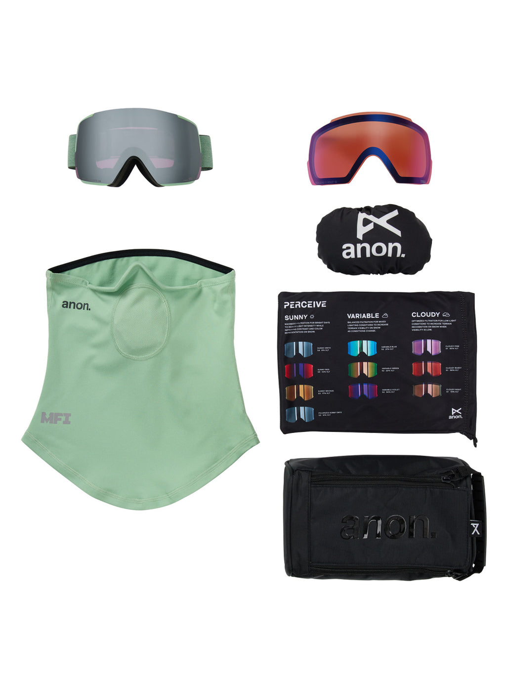 Anon M5S Goggles + Bonus Lens + MFI Face Mask - Soft Sage / Perceive Sunny Onyx - Anon Magnatech Goggle - alternate view 6