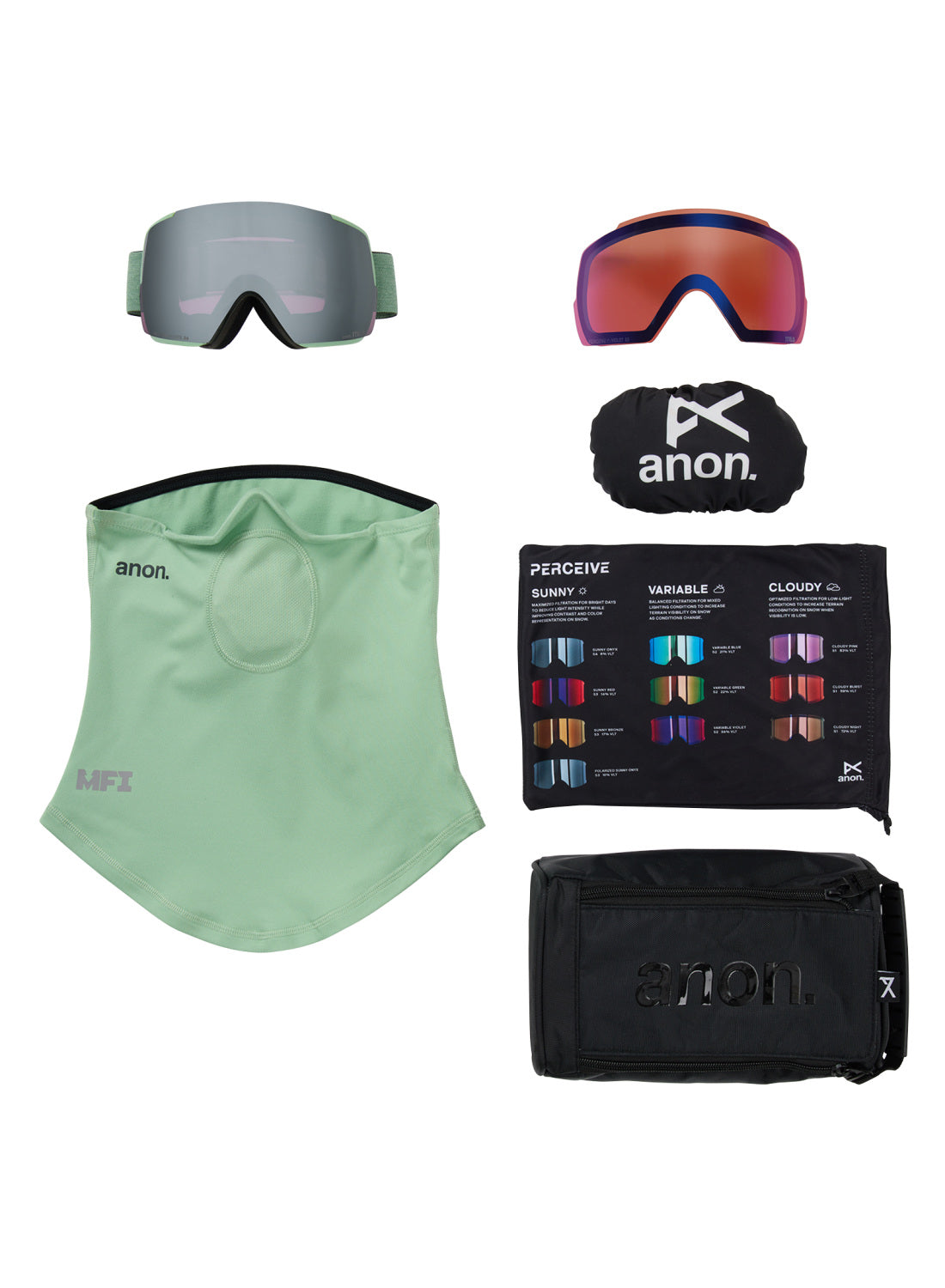 Anon M5S Goggles + Bonus Lens + MFI Face Mask - Soft Sage / Perceive Sunny Onyx - Anon Magnatech Goggle - alternate view 6