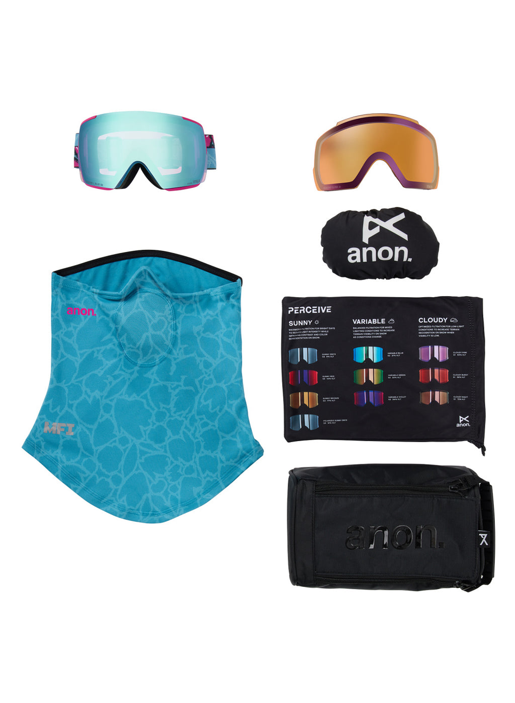 Anon M5S Goggles + Bonus Lens + MFI Face Mask - Pink Tides / Perceive Variable Blue - Anon Magnatech Goggle - alternate view 6