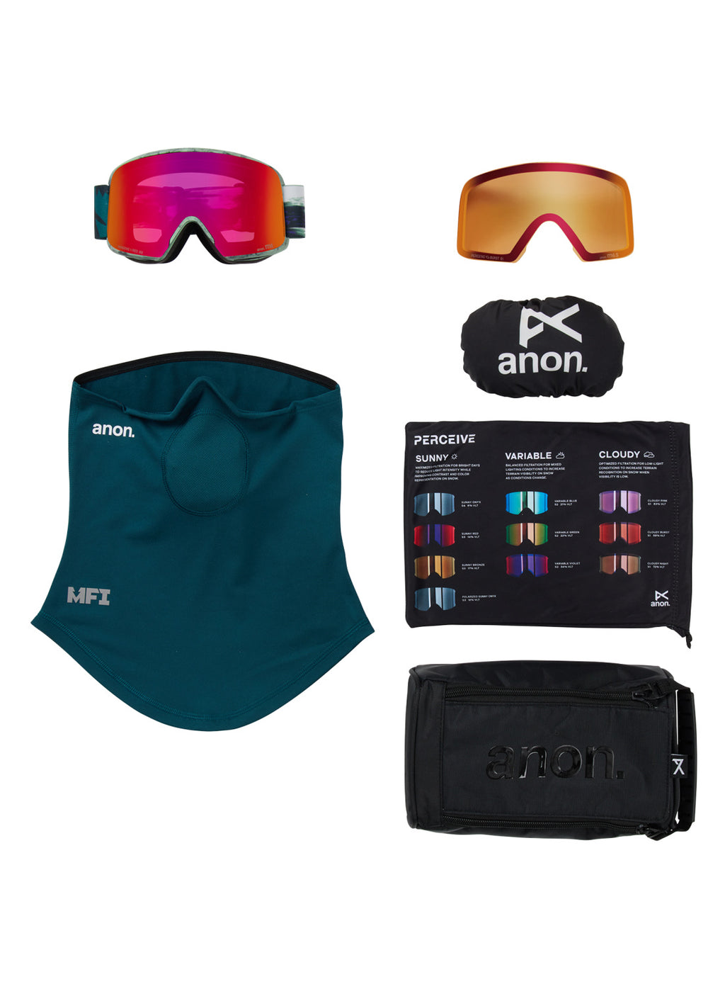 Anon M6 Goggles + Bonus Lens + MFI Face Mask - Family Tree / Perceive Sunny Red - Anon Magnatech Goggle - alternate view 6
