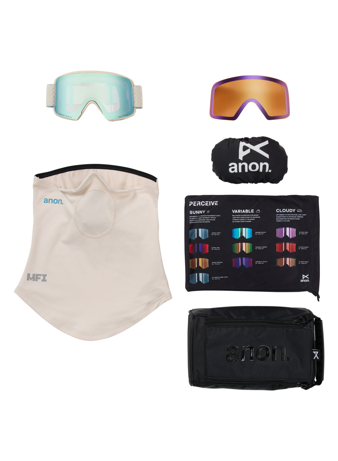 Anon M6S Goggles + Bonus Lens + MFI Face Mask - Oat / Perceive Variable Blue - Anon Magnatech Goggle - alternate view 6