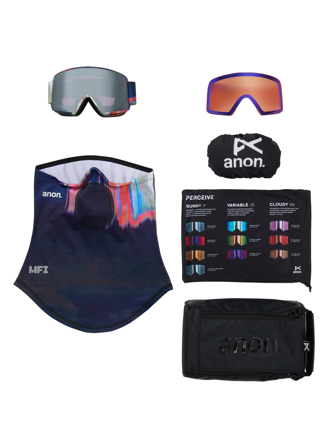Anon M6S Goggles + Bonus Lens + MFI Face Mask - Glitch Lines / Perceive Sunny Onyx - Anon Magnatech Goggle - alternate view 6