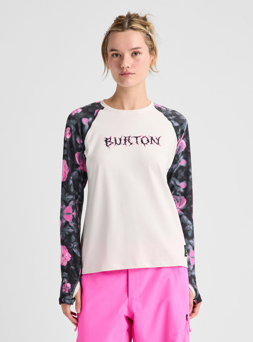 Women's Burton Roadie Base Layer Tech T-Shirt - Shockwave Floral/Stout White - Burton Crew Neck Base - alternate view 4