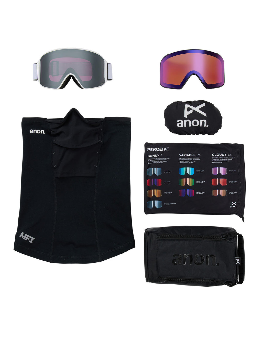 Anon M4 Goggles (Cylindrical) + Bonus Lens + MFI Face Mask - White / Perceive Sunny Onyx - Anon Magnatech Goggle - alternate view 6