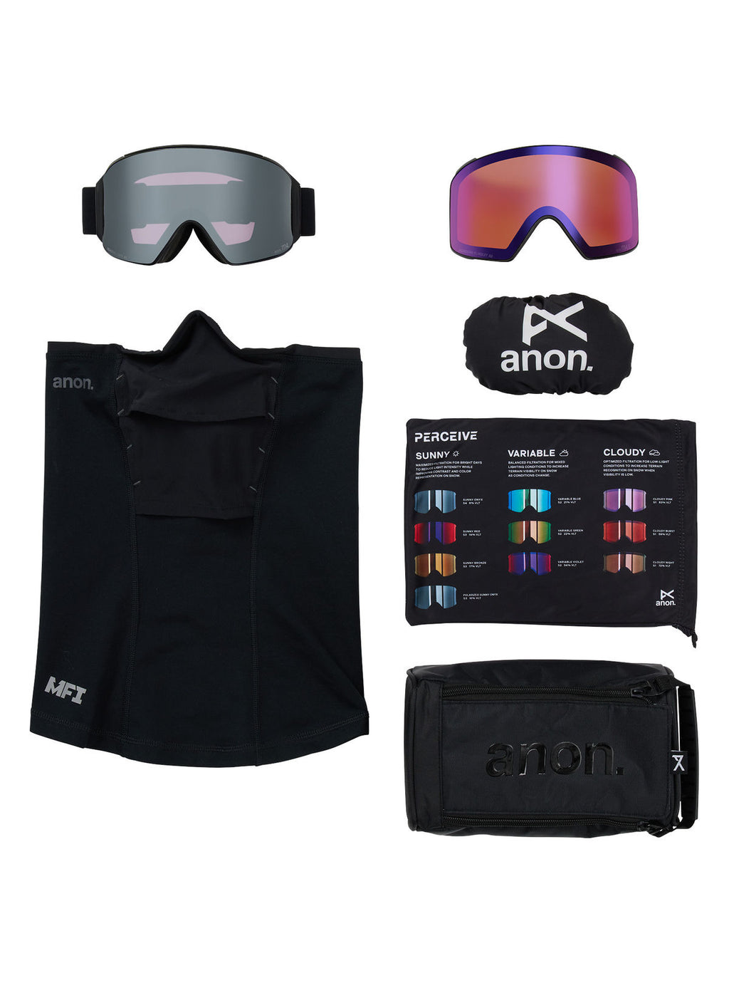 Anon M4 Goggles (Cylindrical) + Bonus Lens + MFI Face Mask - Smoke / Perceive Sunny Onyx - Anon Magnatech Goggle - alternate view 6