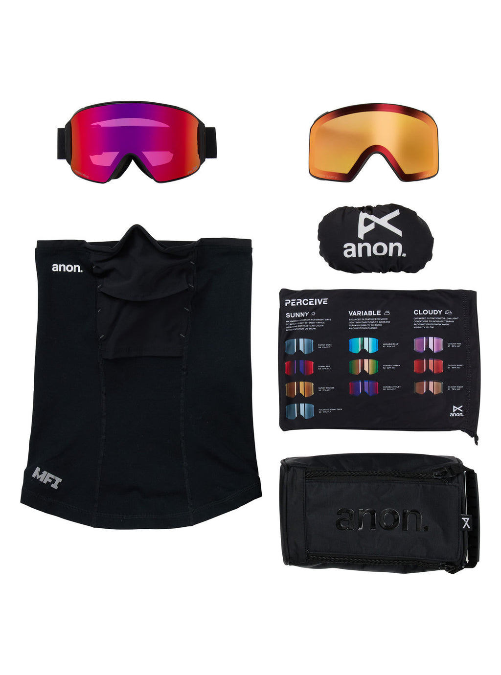 Anon M4 Goggles (Cylindrical) + Bonus Lens + MFI Face Mask - Black / Perceive Sunny Red - Anon Magnatech Goggle - alternate view 6