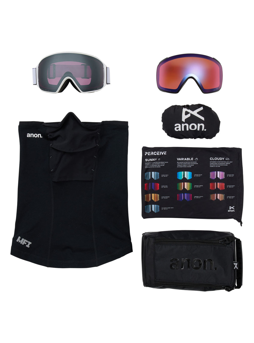 Anon M4 Goggles (Toric) + Bonus Lens + MFI Face Mask - White / Perceive Sunny Onyx - W26 - Anon Magnatech Goggle - alternate view 6
