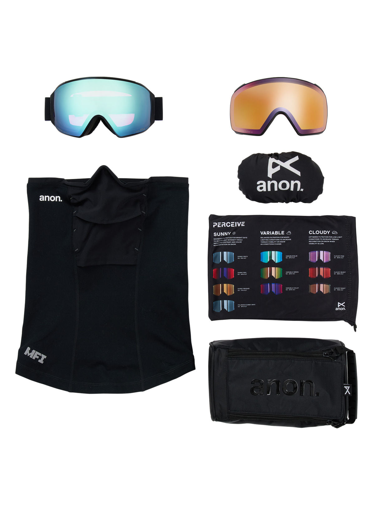 Anon M4 Goggles (Toric) + Bonus Lens + MFI Face Mask - Black / Perceive Variable Blue - Anon Magnatech Goggle - alternate view 6