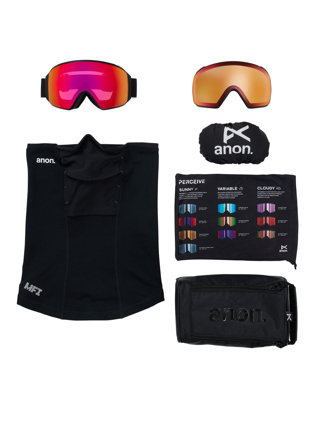 Anon M4 Goggles (Toric) + Bonus Lens + MFI Face Mask - Black / Perceive Sunny Red - Anon Magnatech Goggle - alternate view 6