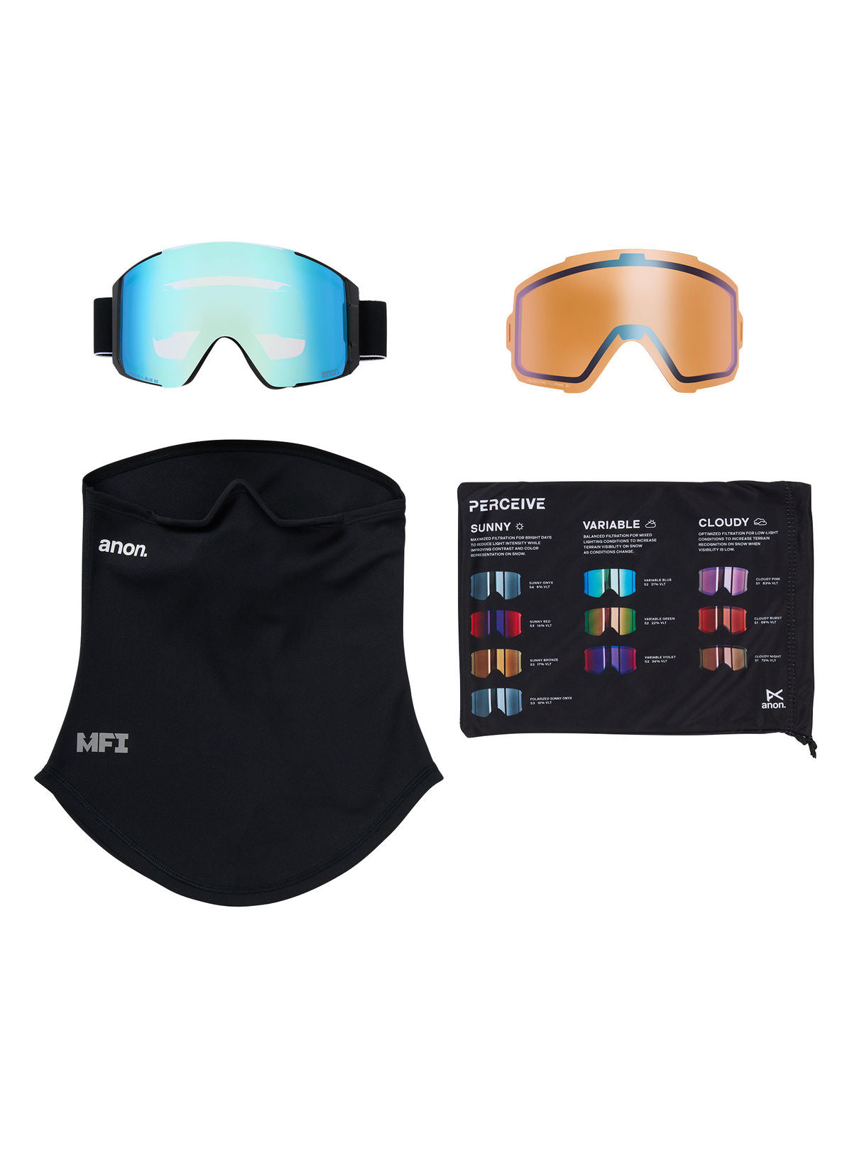Anon Sync Goggles + Bonus Lens + MFI Face Mask - Black / Perceive Variable Blue - Anon M-Fusion Goggle - alternate view 6