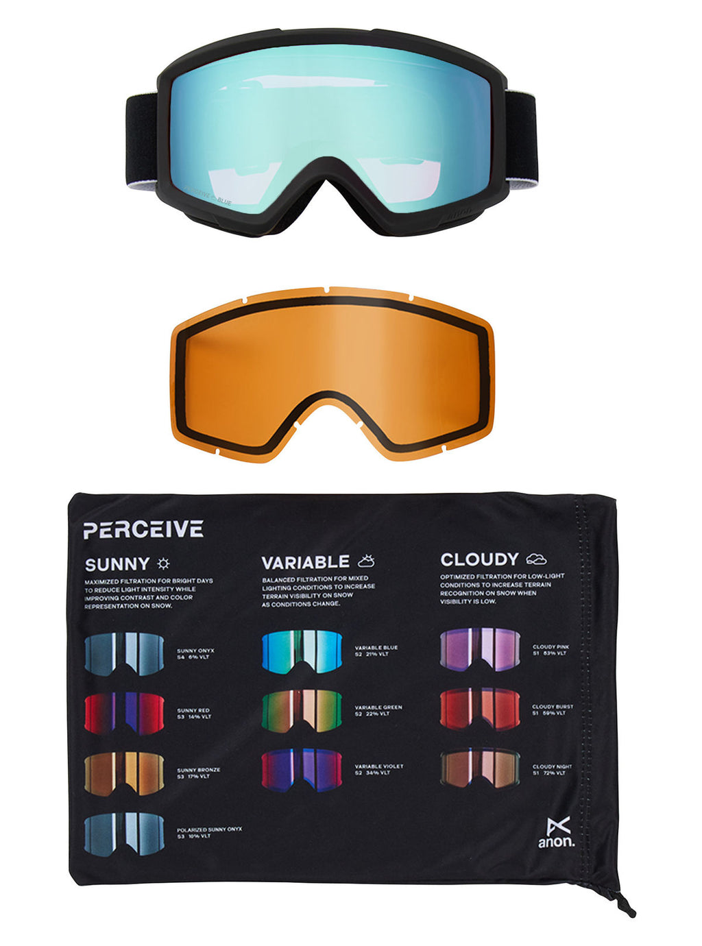 Anon Helix 2.0 Goggles + Bonus Lens - Black / Perceive Variable Blue - Anon Traditional Goggle - alternate view 5