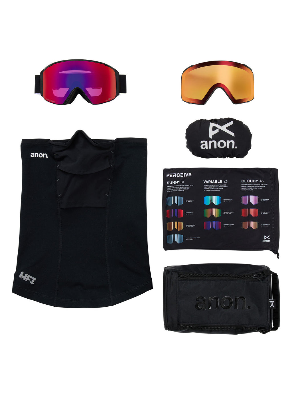 Anon M4S Goggles (Cylindrical) + Bonus Lens + MFI Face Mask - Black / Perceive Sunny Red - Anon Magnatech Goggle - alternate view 6