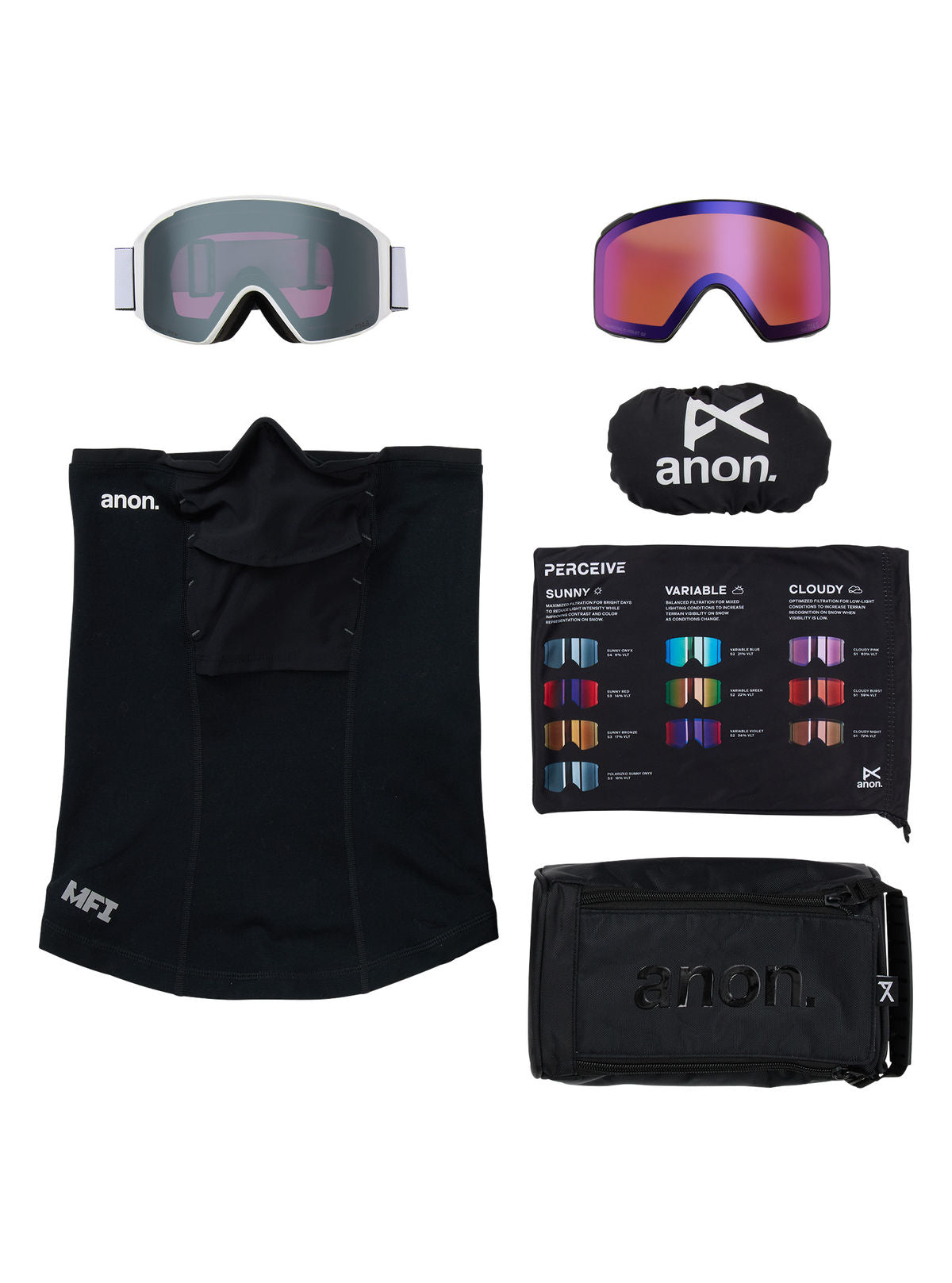 Anon M4S Goggles (Cylindrical) + Bonus Lens + MFI Face Mask - White / Perceive Sunny Onyx - W26 - Anon Magnatech Goggle - alternate view 6