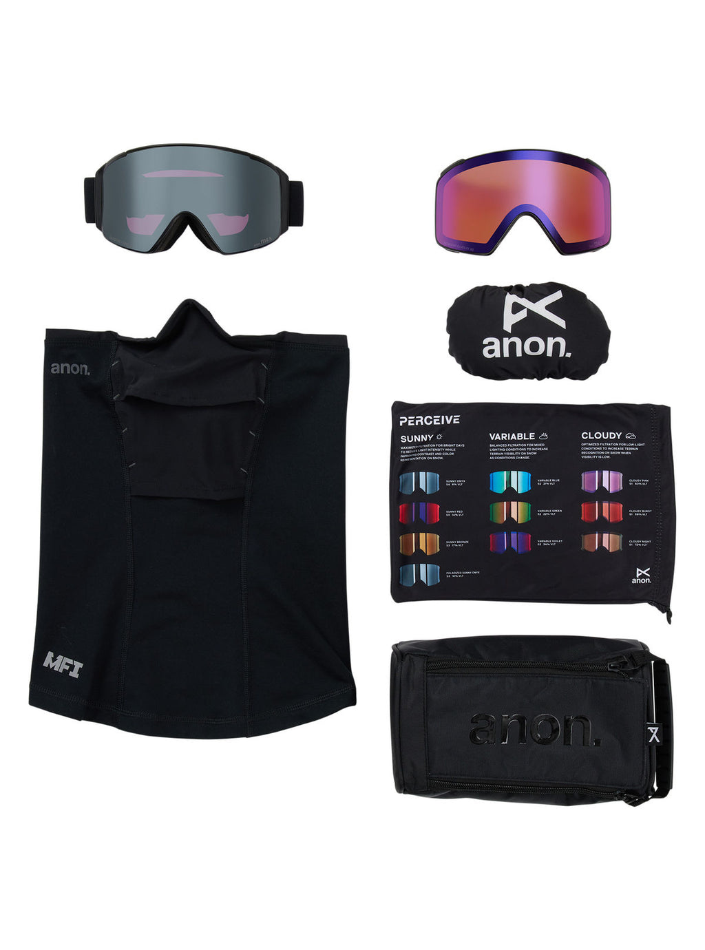 Anon M4S Goggles (Cylindrical) + Bonus Lens + MFI Face Mask - Smoke / Perceive Sunny Onyx - Anon Magnatech Goggle - alternate view 6