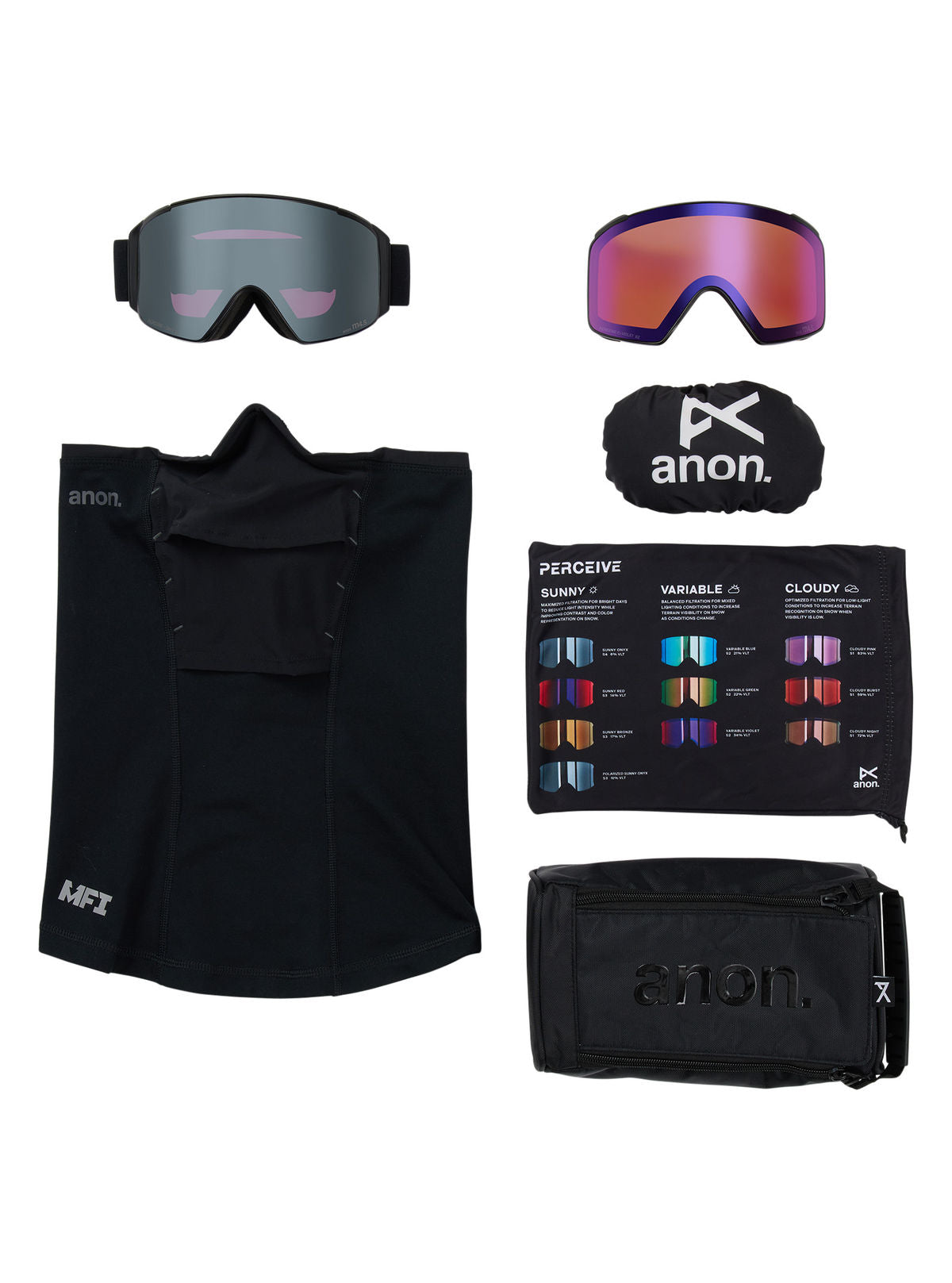 Anon M4S Goggles (Cylindrical) + Bonus Lens + MFI Face Mask - Smoke / Perceive Sunny Onyx - Anon Magnatech Goggle - alternate view 6
