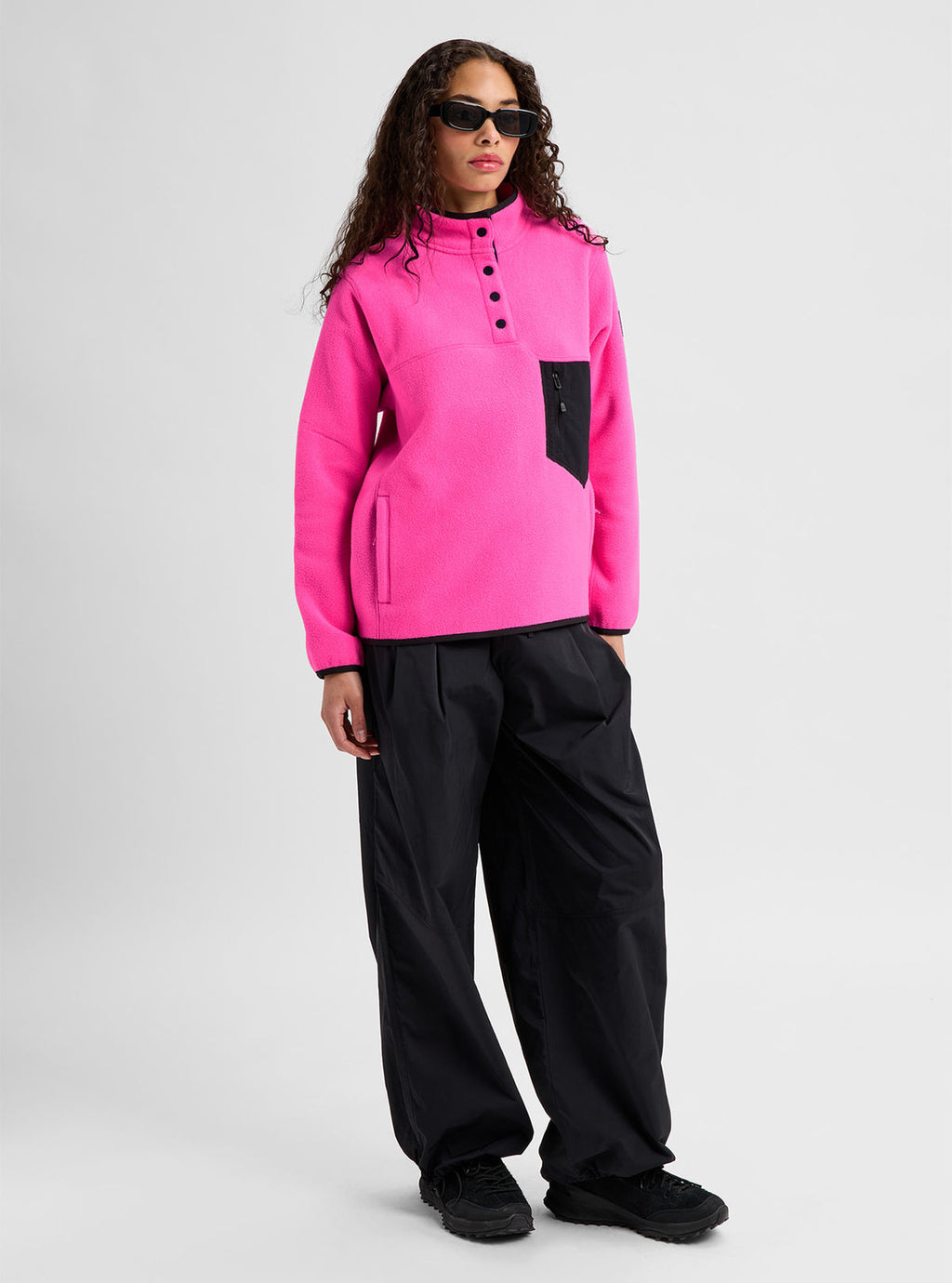 Women's Burton Cinder Fleece Pullover - Shockwave Pink/True Black - Burton Quarter Pullover Apparel - alternate view 2