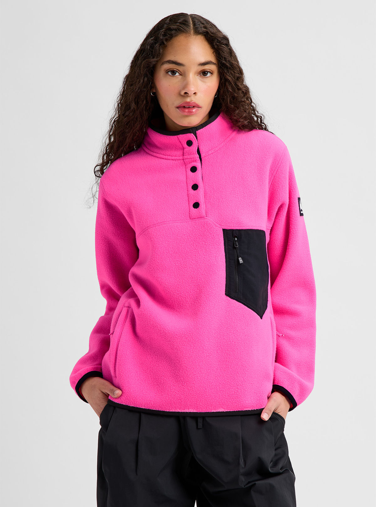 Women's Burton Cinder Fleece Pullover - Shockwave Pink/True Black - Burton Quarter Pullover Apparel - alternate view 3