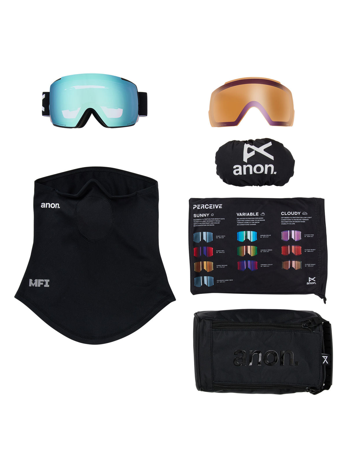 Anon M5 Goggles + Bonus Lens + MFI Face Mask - Black / Perceive Variable Blue - Anon Magnatech Goggle - alternate view 6
