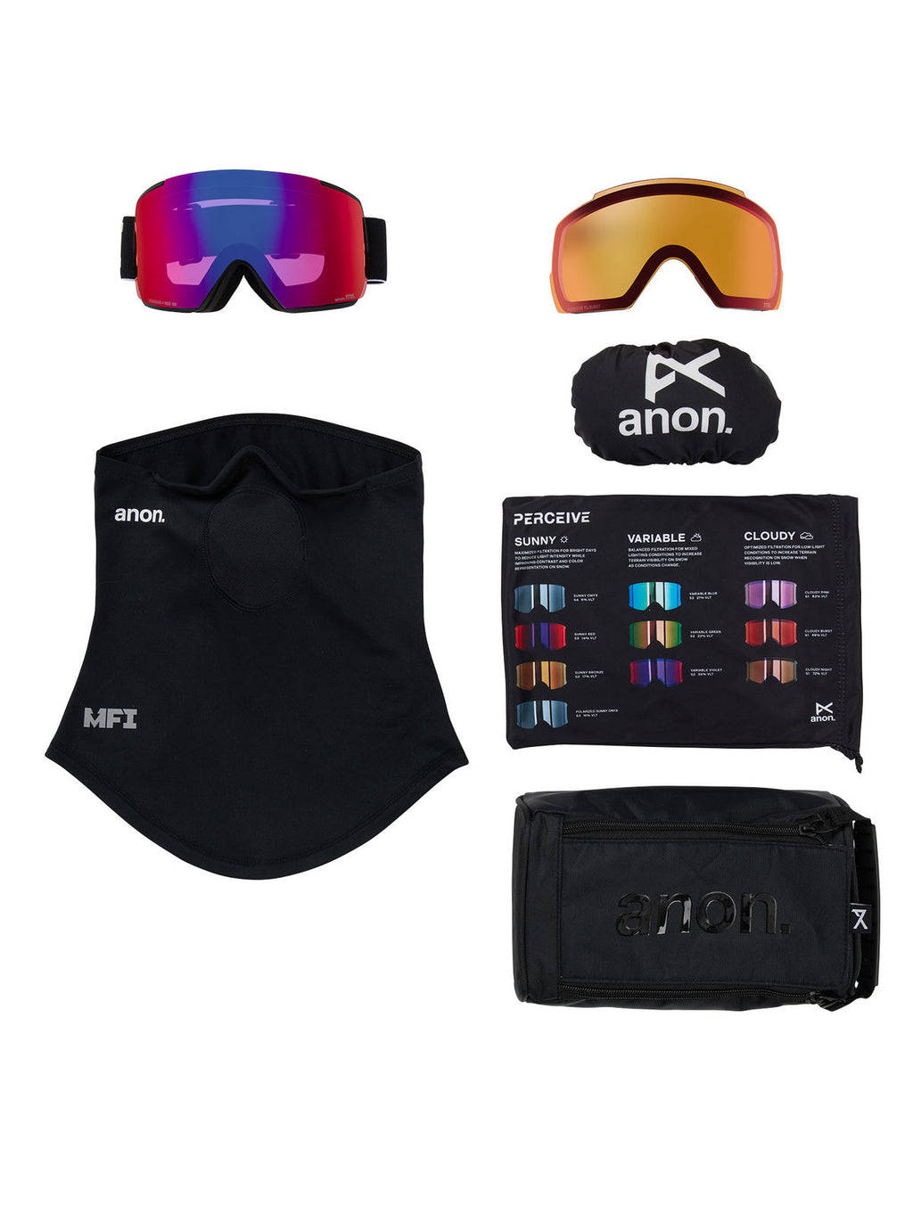 Anon M5 Goggles + Bonus Lens + MFI Face Mask - Black / Perceive Sunny Red - Anon Magnatech Goggle - alternate view 6