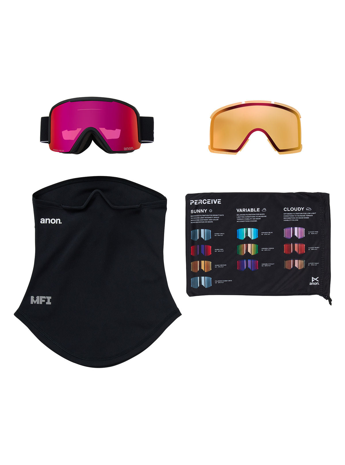 Anon Nesa Goggles + Bonus Lens + MFI Face Mask - Black / Perceive Sunny Red - Anon Traditional Goggle - alternate view 6