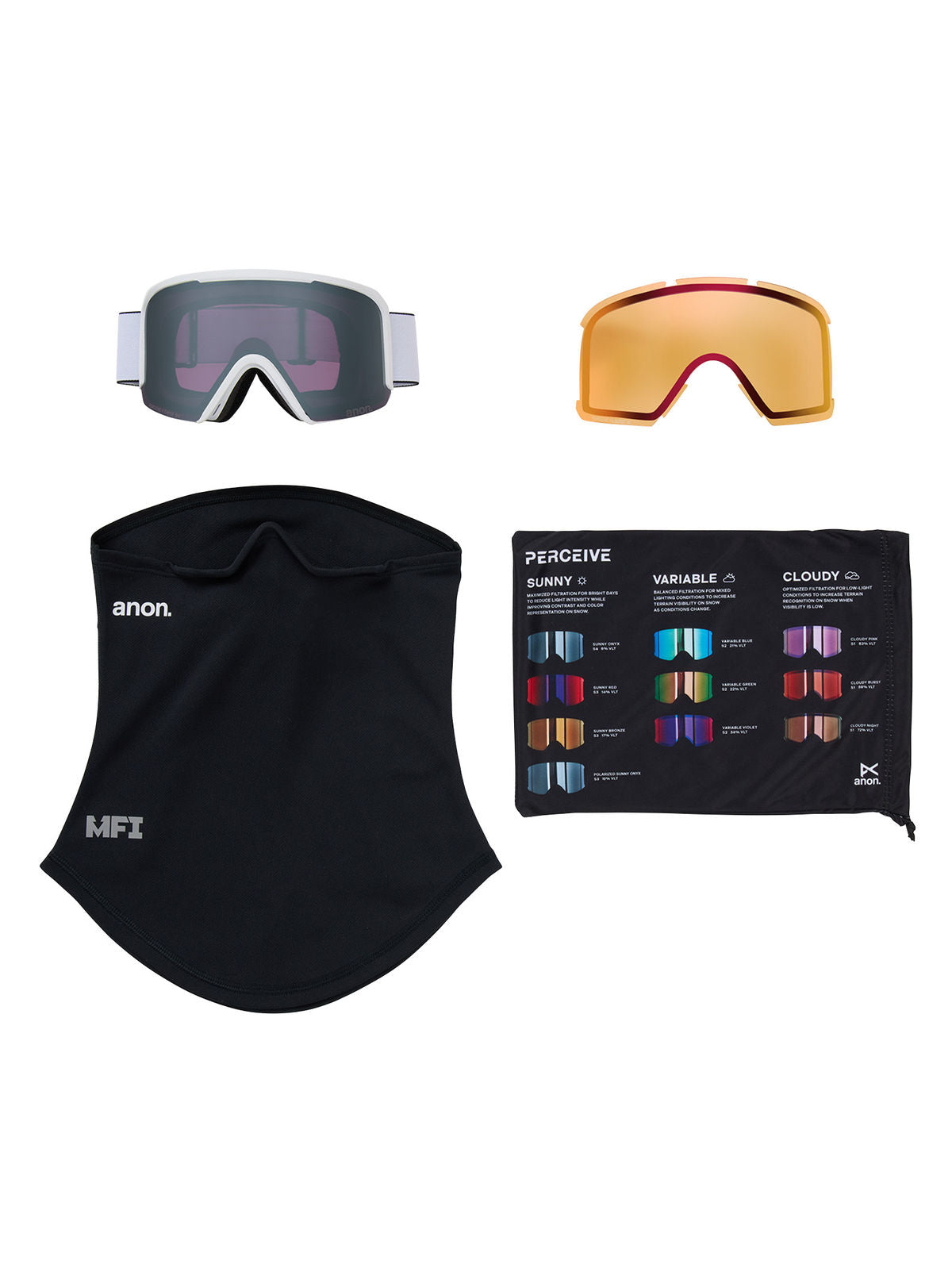 Anon Nesa Goggles + Bonus Lens + MFI Face Mask - White / Perceive Sunny Onyx - Anon Traditional Goggle - alternate view 6