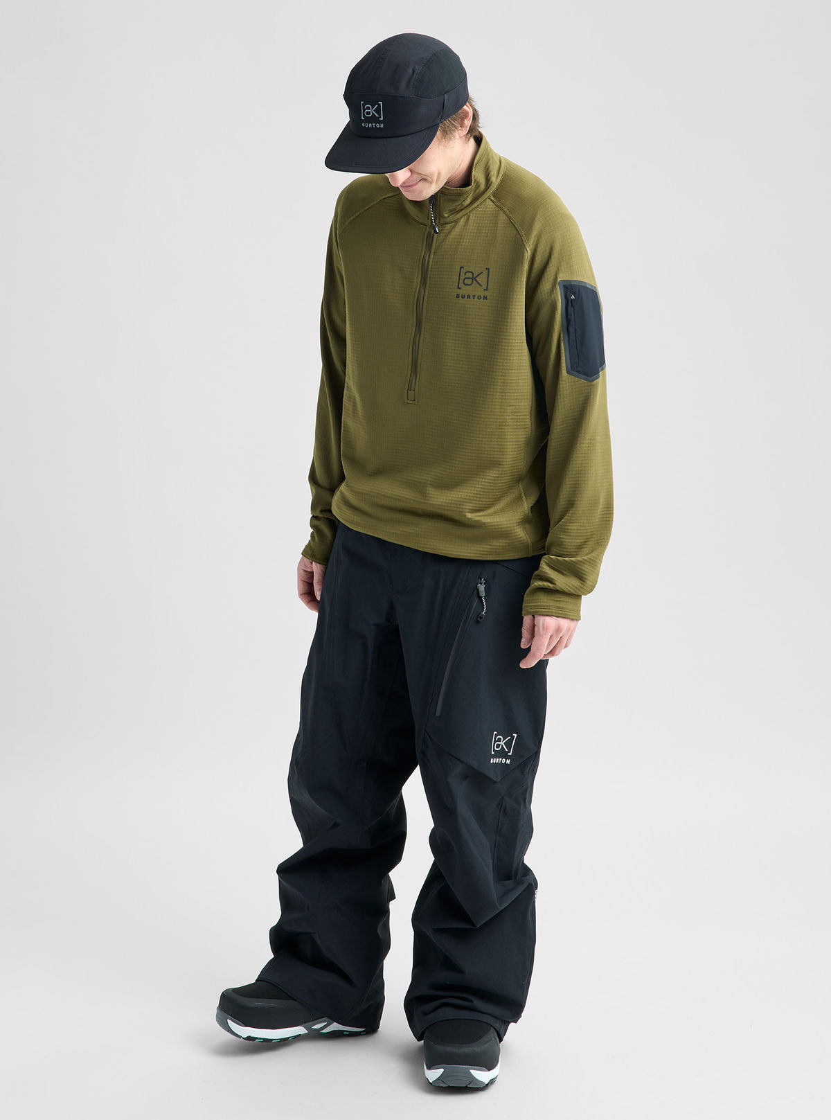 Men's Burton [ak] Helium Grid Fleece Half-Zip - Dried Moss - Burton Quarter Pullover Mid - alternate view 2