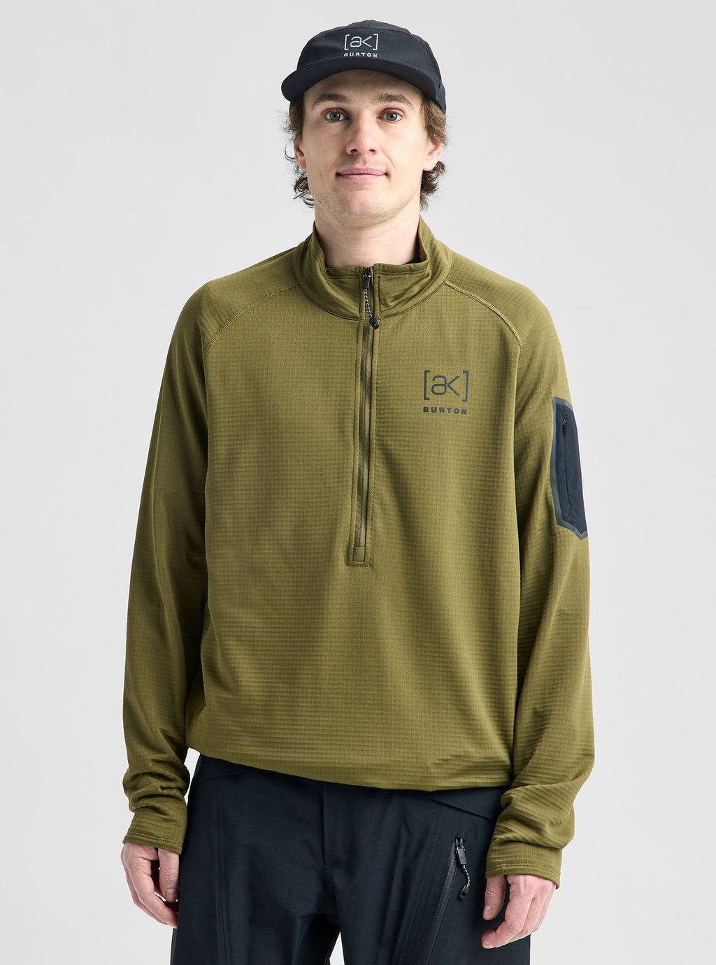 Men's Burton [ak] Helium Grid Fleece Half-Zip - Dried Moss - Burton Quarter Pullover Mid - alternate view 3