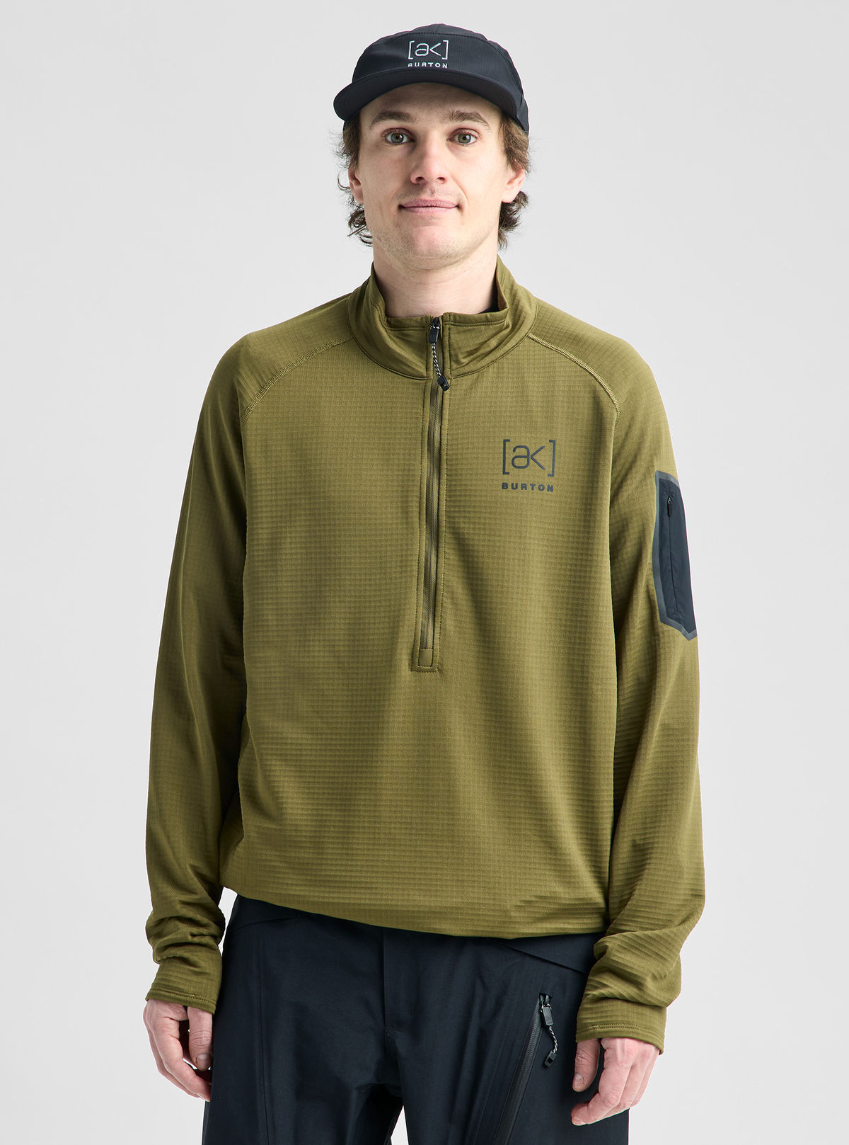 Men's Burton [ak] Helium Grid Fleece Half-Zip - Dried Moss - Burton Quarter Pullover Mid - alternate view 3